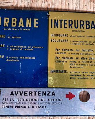 TARGA ISTRUZIONI PER TELEFONO A GETTONI SIP