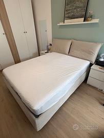 Letto contenitore alla francese in tessuto beige