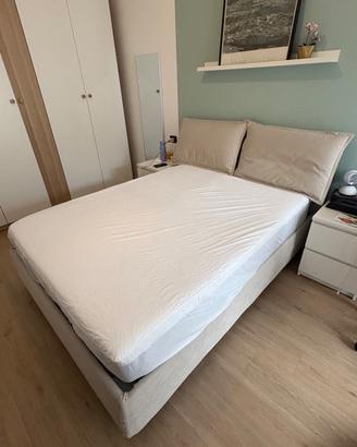Letto contenitore alla francese in tessuto beige