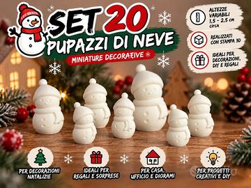 Set 20 Mini Pupazzi di Neve 3D –Decorazioni Natale
