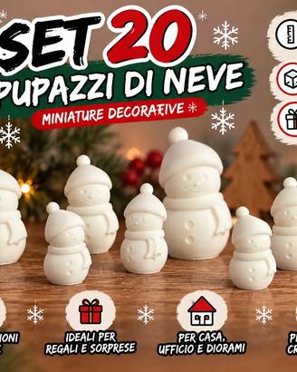 Set 20 Mini Pupazzi di Neve 3D –Decorazioni Natale
