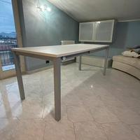 Tavolo estensibile bianco con base grigia satinata