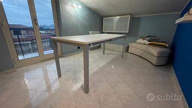 Tavolo estensibile bianco con base grigia satinata