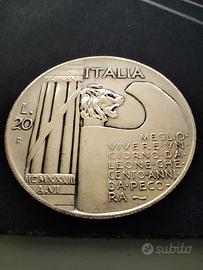20 LIRE Argento Baffone 1928