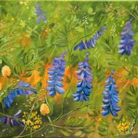 Dipinto olio su tela Paesaggio Fiori 30x24