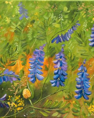 Dipinto olio su tela Paesaggio Fiori 30x24