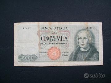 Banconota 5000 lire Colombo 1968 1° tipo