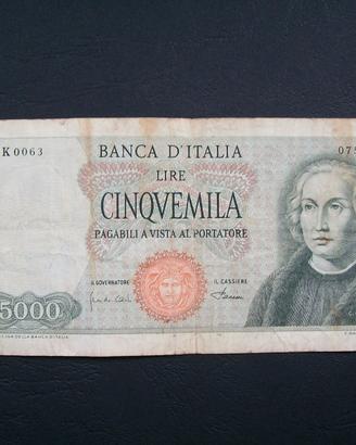Banconota 5000 lire Colombo 1968 1° tipo