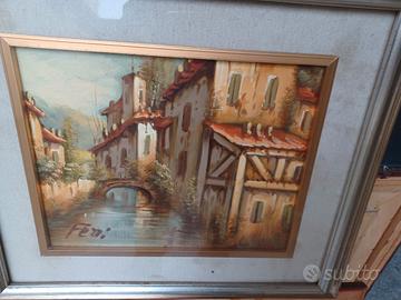 4 quadri con cornice e vetro autenticati