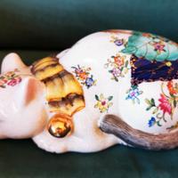 statuetta in porcellana cinese gatto dormiente 