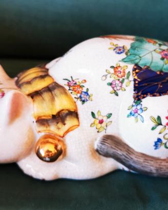 statuetta in porcellana cinese gatto dormiente 