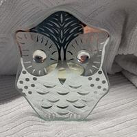 Portacandelina a forma di gufetto in vetro