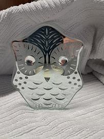 Portacandelina a forma di gufetto in vetro