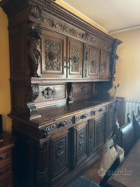 Coppia credenze con tavolo 6 sedie epoca legno