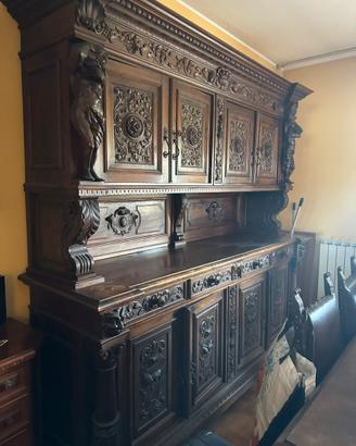 Coppia credenze con tavolo 6 sedie epoca legno