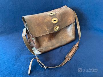 ORIGINALE BORSA DA POSTINO IN CUOIO PELLE  ANNI 60