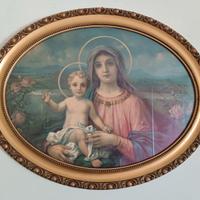 ANTICO CAPOLETTO OVALE IN LEGNO MADONNA CON BAMBIN