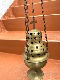 Turibolo Incensiere Antico Ottone 1800