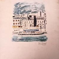 Litografia di Tamburi Scorcio di Parigi anni 50