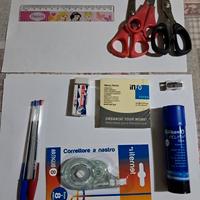 set 12 pezzi cancelleria: colla bianchetto gomma t