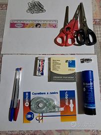 set 12 pezzi cancelleria: colla bianchetto gomma t