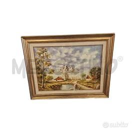 QUADRO OLIO SU TELA A FIRMA GARRONE MONTAGNE FIUME