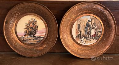 Coppia Piattini Decorativi Vintage In Rame Sbalzat