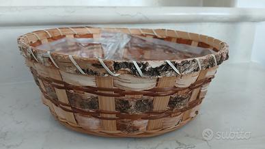 cesto portafrutta in corteccia e vimini 