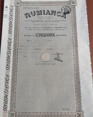 Azione Rumianca 50 - Certificato azionario antico