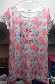 Camicia notte estiva fiori rosa
