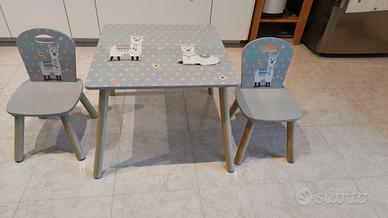 Tavolo per Bambini con 2 Sedie, Grigio - Motivo: A