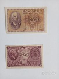 Banconote 5 lire Impero e Atena Elmata