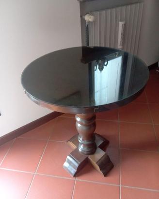 Tavolino tondo di legno e vetro