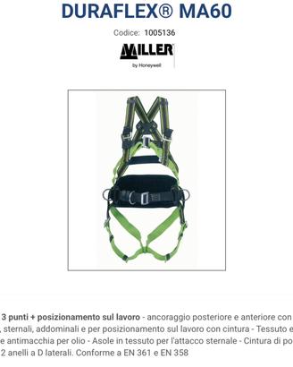 Imbracatura duraflex miller  a 3 punti