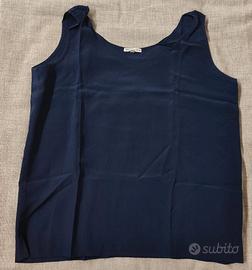 Canotta donna in pura seta blu