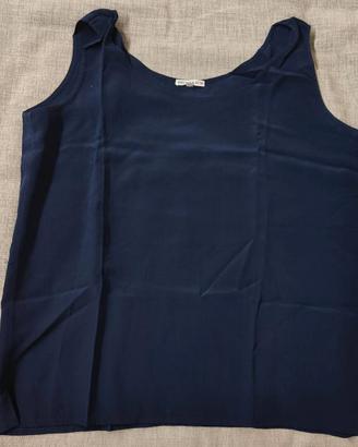 Canotta donna in pura seta blu