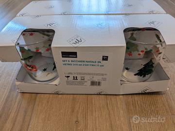 Set 6 bicchieri stile natalizi in vetro nuovi