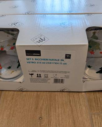 Set 6 bicchieri stile natalizi in vetro nuovi