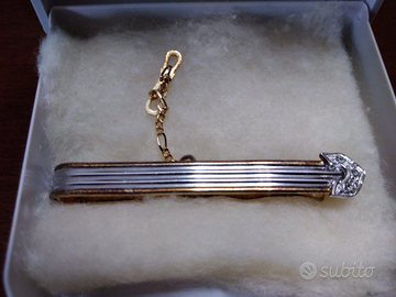 Fermacravatta argento placcato oro e pietre Swarov