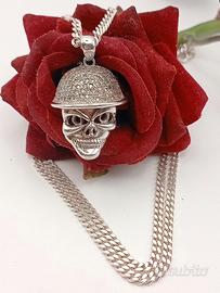 collana argento 925 maglia cubana grumetta teschio