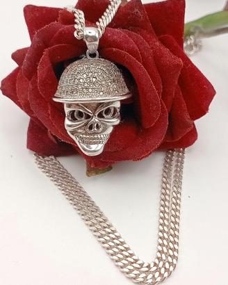 collana argento 925 maglia cubana grumetta teschio