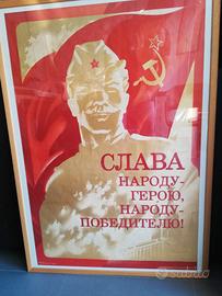 Manifesto sovietico incorniciato legno e vetro