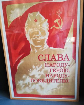 Manifesto sovietico incorniciato legno e vetro