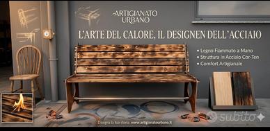 Panchina Artigianale in Acciaio e Legno Bruciato 1