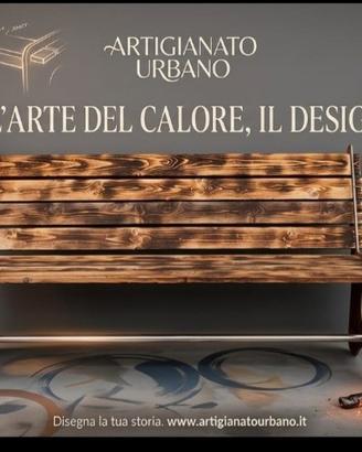 Panchina Artigianale in Acciaio e Legno Bruciato 1