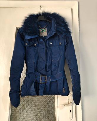  giubbino blu con collo in pelliccia sintetica