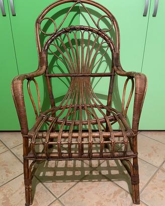 poltrona d'epoca bambù e vimini intrecciato 