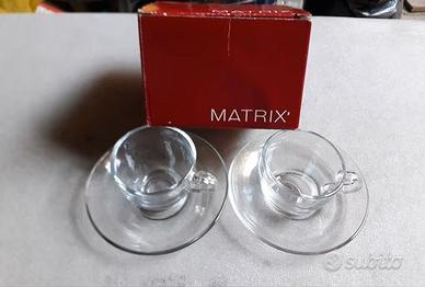 COPPIA TAZZINE E PIATTINO "MATRIX" IN VETRO CAFFE'