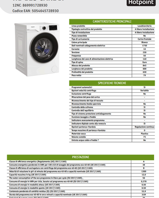 LAVATRICE 12 KG HOTPOINT  MOD. HB 123 CARE IT