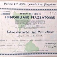 certificato azionario IMMOBILIARE PIAZZATORRE SpA 